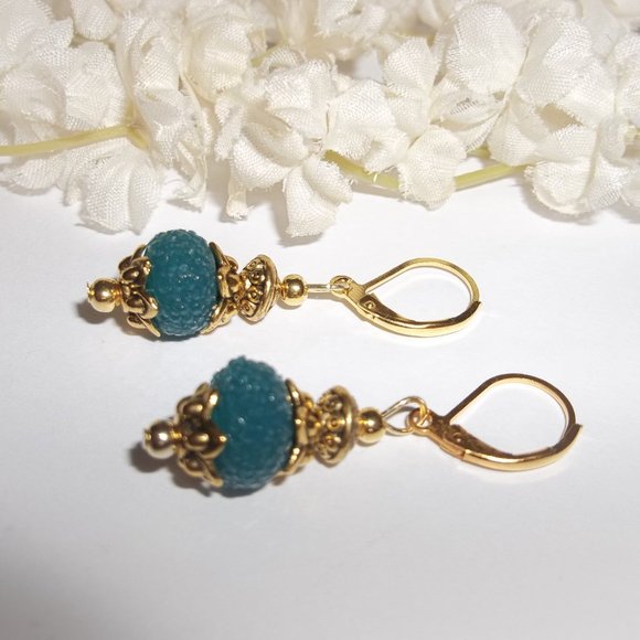 Blue & Gold Earrings Dangle Drop Jewelry NWT 6350 - Picture 4 of 6